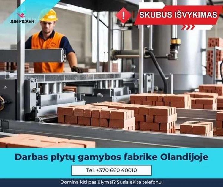  Gamybos darbuotojas Olandijoje – 14€/val. atlyginimas!