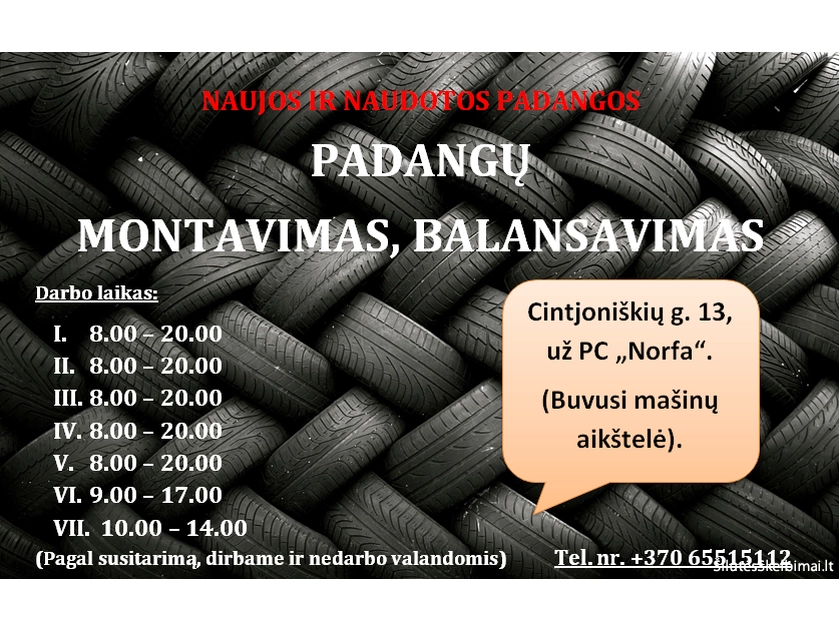  Naujos ir naudotos padangos – montavimas, remontas, geros kainos!