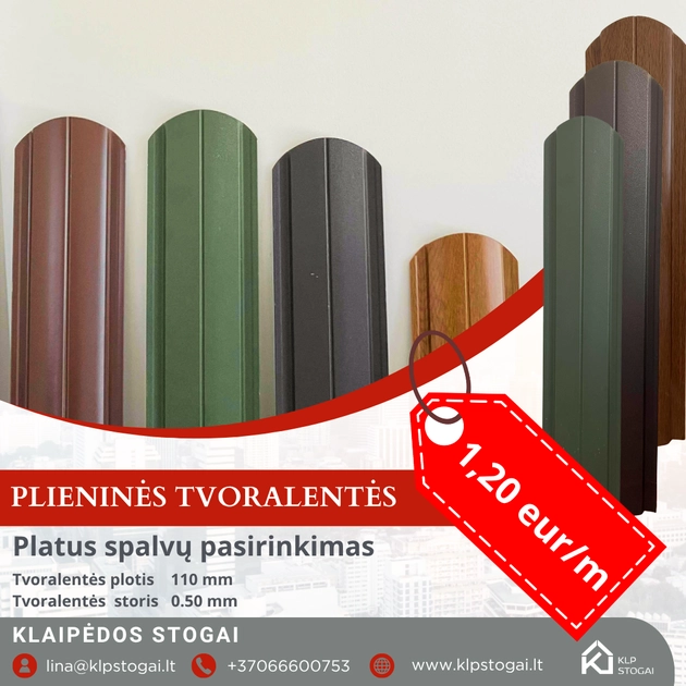  Plieno tvoražaliava tik 1,20€/m įskaitant PVM||Apsaugokite teritoriją ilgaamže ir atsparia plienine tvoraža||Spalvų įvairovė ir patikimas apsisaugojimas privačiai bei pramonės naudai||Ilgaamžės ir korozijai atsparios plieninės tvoros už ypač gerą kainą||Užsakykite plienines tvoras iš Klaipėdos Stogų – kokybė ir patikimumas