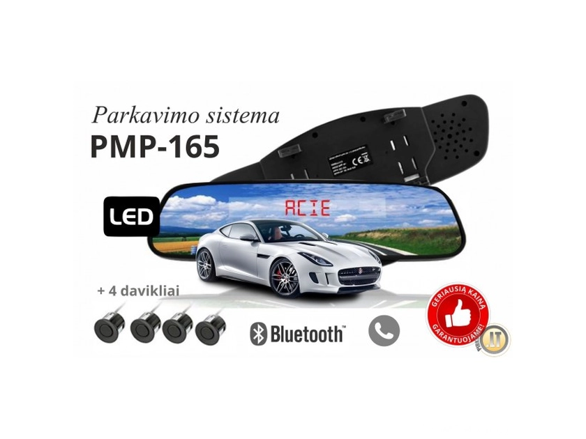  PMP-165: Parkavimo sistema veidrodyje su Bluetooth!