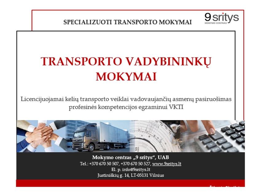  Transporto vadybininko kursai Klaipėdoje – pasiruošk egzaminui LTSA